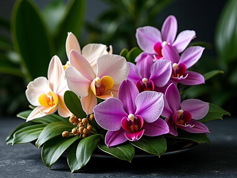 Rare orchid and tropical aroid display